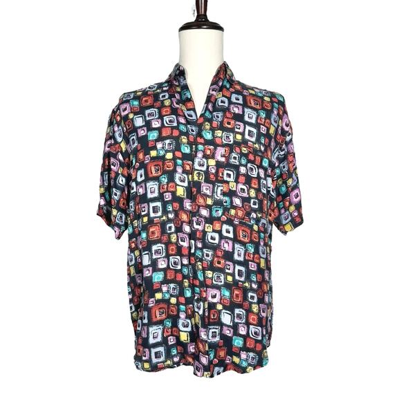 Silk House | Men | Vintage 100% Silk Abstract Print SS Button Up Shirt | Small - Picture 2 of 8